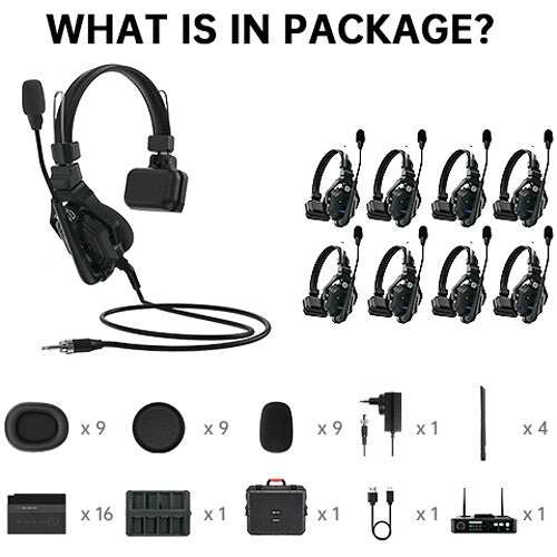 Hollyland Solidcom C1-HUB8S Full-Duplex Wireless DECT Intercom System with 9 Headsets and HUB Base (1.9 GHz)